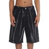 EMMIOL Baggy Jorts Men Jean Shorts Summer, y2k Grunge Denim Shorts Vintage Distressed Loose Fit Streetwear(Black-stained)