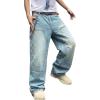 EMMIOL Men’s Straight Leg Y2K Ripped Distressed Jeans, Baggy Jean Loose fit, Relaxed Skateboard Denim Pants with Holes(Blue)