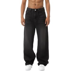 EMMIOL Baggy Jeans Men,y2k Jeans Cargo Design Wide Leg Loose Fit,Mens Denim Pants Vintage Skater Streetwear Relaxed(Black)