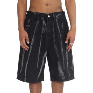 EMMIOL Baggy Jorts Men Jean Shorts Summer, y2k Grunge Denim Shorts Vintage Distressed Loose Fit Streetwear(Black-stained)