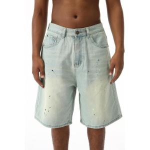 EMMIOL Baggy Jorts Men Jean Shorts Summer, y2k Grunge Denim Shorts Vintage Distressed Loose Fit Streetwear(Light Blue-inked)