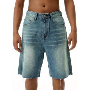 EMMIOL Baggy Jorts Men Jean Shorts Summer, y2k Grunge Denim Shorts Vintage Distressed Loose Fit Streetwear(Vintage Blue)