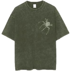 EMMIOL Men’s Spider Graphic Grunge T Shirts Crew Neck Loose Fit Tees Solid Streetwear Cotton Tops Vintage Design(Army Green)