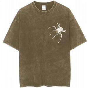 EMMIOL Men’s Spider Graphic Grunge T Shirts Crew Neck Loose Fit Tees Solid Streetwear Cotton Tops Vintage Design(Coffee)