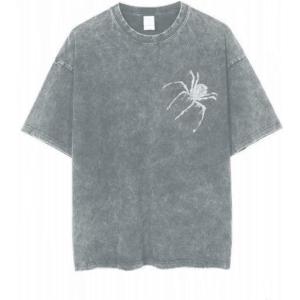 EMMIOL Men’s Spider Graphic Grunge T Shirts Crew Neck Loose Fit Tees Solid Streetwear Cotton Tops Vintage Design(Gray)