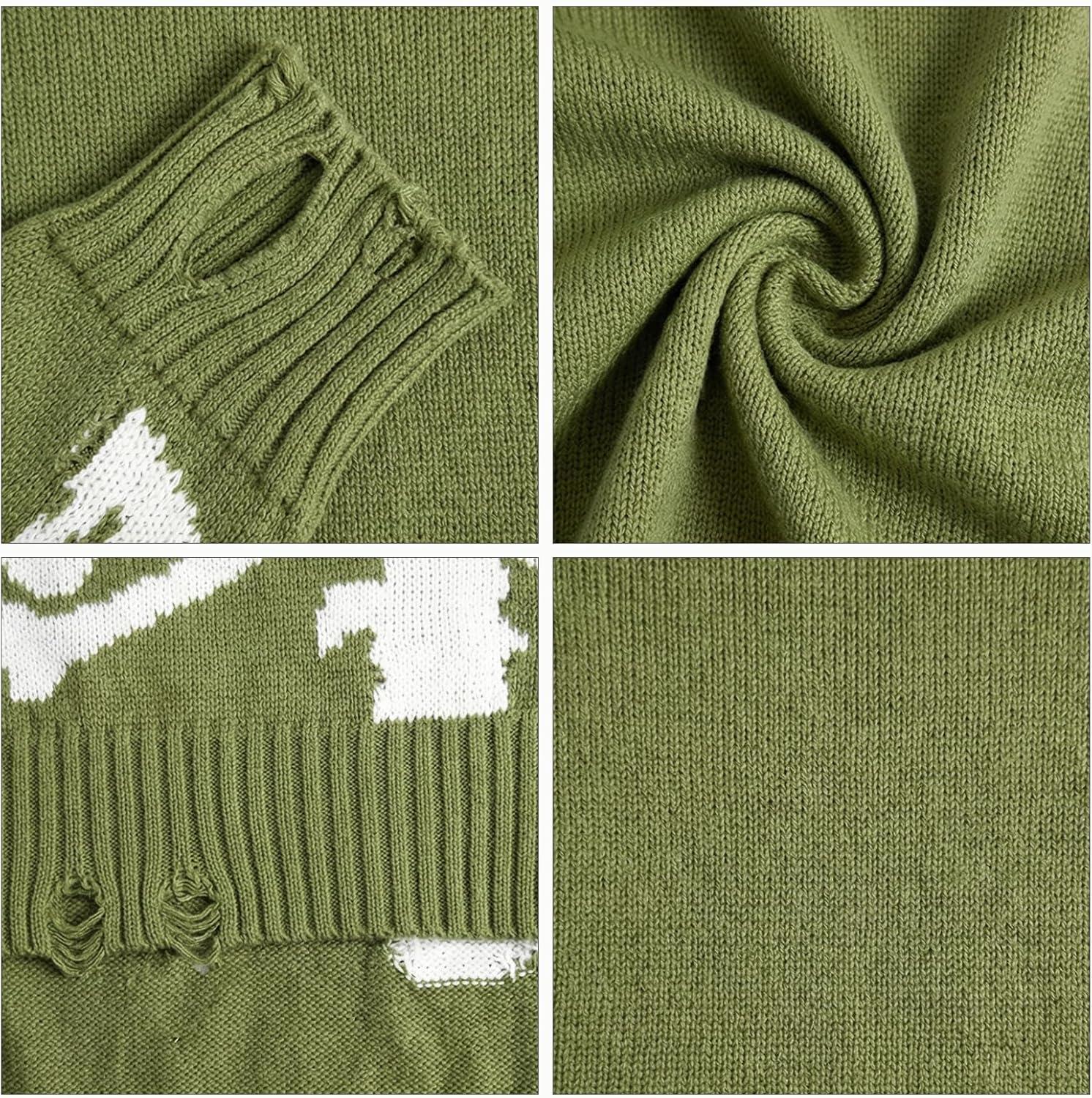 imageEMMIOL Fall Sweaters for Men Pull Over Cozy Sweaters Long Sleeve Crew Neck Skull SweaterGreen