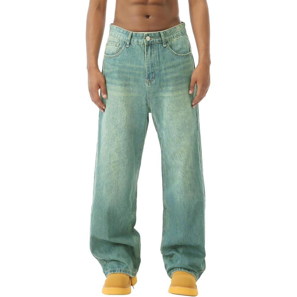 imageEMMIOL Baggy Jeans Men Wide LegY2k Hip Hop Skater Denim Cargo Pants Vintage Loose FitRelaxed Long Trousers Streetwear 2025Greenx