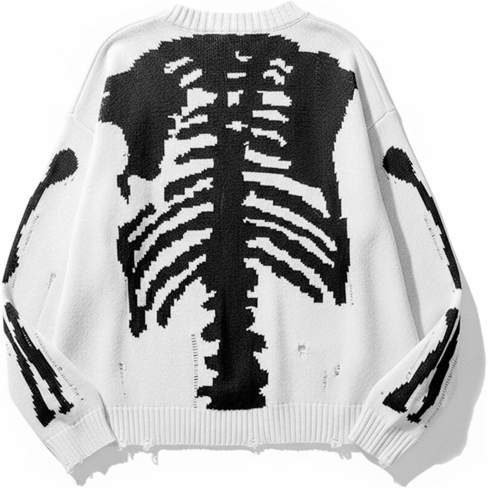 imageEMMIOL Fall Sweaters for Men Pull Over Cozy Sweaters Long Sleeve Crew Neck Skull SweaterWhite