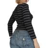 Striped Vintage Long Sleeve Crop Tops Coquette Aesthetic Clothes V Neck Y2K 2000S Shirts for Women(Grey)
