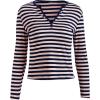 Striped Vintage Long Sleeve Crop Tops Coquette Aesthetic Clothes V Neck Y2K 2000S Shirts for Women(Pink)