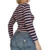Striped Vintage Long Sleeve Crop Tops Coquette Aesthetic Clothes V Neck Y2K 2000S Shirts for Women(Pink)