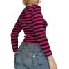Striped Vintage Long Sleeve Crop Tops Coquette Aesthetic Clothes V Neck Y2K 2000S Shirts for Women(Red)