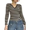 Striped Vintage Long Sleeve Crop Tops Coquette Aesthetic Clothes V Neck Y2K 2000S Shirts for Women(Yellow)