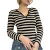 Striped Vintage Long Sleeve Crop Tops Coquette Aesthetic Clothes V Neck Y2K 2000S Shirts for Women(Yellow)