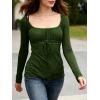 Y2K Mesh Top Women Long Sleeve Shirts Scoop Neck Ruffle Hem Babydoll Blouse(Army Green)