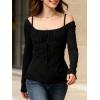 Y2K Mesh Top Women Long Sleeve Shirts Scoop Neck Ruffle Hem Babydoll Blouse(Black)