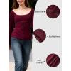 Y2K Mesh Top Women Long Sleeve Shirts Scoop Neck Ruffle Hem Babydoll Blouse(Burgundy)