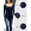 Y2K Mesh Top Women Long Sleeve Shirts Scoop Neck Ruffle Hem Babydoll Blouse(Navy Blue)