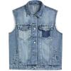 EMMIOL Y2K Sleeveless Denim Vest Women, Jean Vest Top Distressed Vintage, Waistcoat Jacket Oversized Contrast Panel 4 Pockets(Blue)