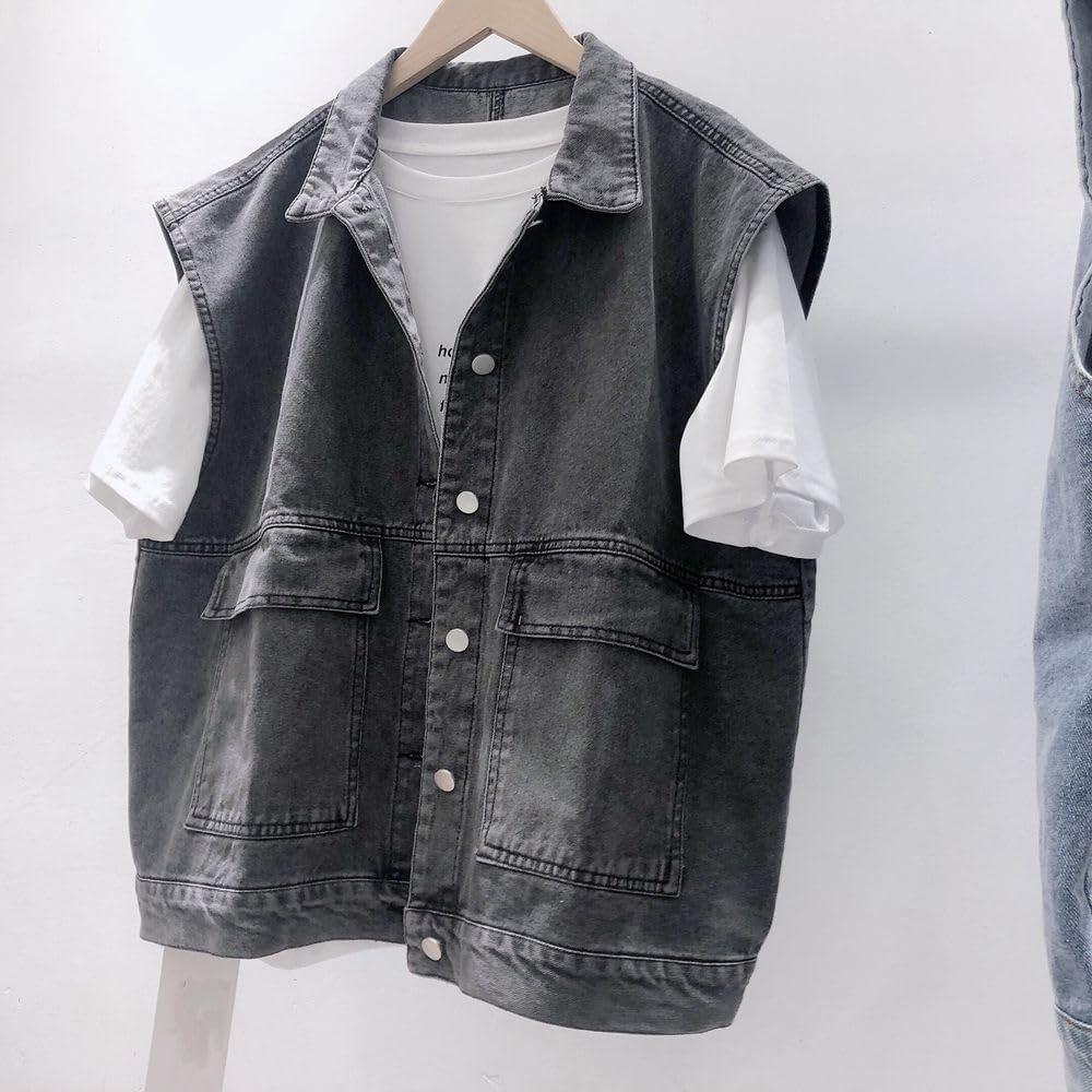 imageEMMIOL Womens Denim Vest Slim Fit Jean Vest Top with Pockets Vintage Y2K Streetwear Sleeveless Jacket Trendy 2025