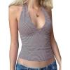 EMMIOL Halter Tops for Women Summer Crop Deep V Neck Blackless Tank Top Going Out Y2k Coquette Clothes(Brown Blue Striped)