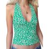 EMMIOL Halter Tops for Women Summer Crop Deep V Neck Blackless Tank Top Going Out Y2k Coquette Clothes(Green Floral)