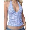 EMMIOL Halter Tops for Women Summer Crop Deep V Neck Blackless Tank Top Going Out Y2k Coquette Clothes(Pink Plaid 02)
