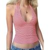 EMMIOL Halter Tops for Women Summer Crop Deep V Neck Blackless Tank Top Going Out Y2k Coquette Clothes(Red Striped)