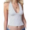 EMMIOL Halter Tops for Women Summer Crop Deep V Neck Blackless Tank Top Going Out Y2k Coquette Clothes(White Polka Dot(with Padded))