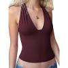 EMMIOL Halter Tops for Women Summer Crop Deep V Neck Blackless Tank Top Going Out Y2k Coquette Clothes(Wine Red)
