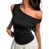 EMMIOL Off Shoulder Tops for Women Cute Sleeveless Polka Dot Shirts Ruched Sexy Going Out Tank Top Y2K Clothes(Black Polka Dot)