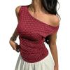 EMMIOL Off Shoulder Tops for Women Cute Sleeveless Polka Dot Shirts Ruched Sexy Going Out Tank Top Y2K Clothes(Red Polka Dot)