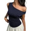 EMMIOL Off Shoulder Tops for Women Cute Sleeveless Polka Dot Shirts Ruched Sexy Going Out Tank Top Y2K Clothes(Royal Blue Polka Dot)