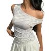 EMMIOL Off Shoulder Tops for Women Cute Sleeveless Polka Dot Shirts Ruched Sexy Going Out Tank Top Y2K Clothes(White Polka Dot)