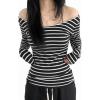 EMMIOL Off The Shoulder Tops for Women Striped Long Sleeve Shirts Going Out Top Y2k Fall Clothes(Black)