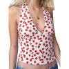 Halter Tops for Women Summer Crop Deep V Neck Blackless Tank Top Going Out Y2k Coquette Clothes White Cherry