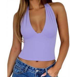 EMMIOL Halter Tops for Women Summer Crop Deep V Neck Blackless Tank Top Going Out Y2k Coquette Clothes(Purple)