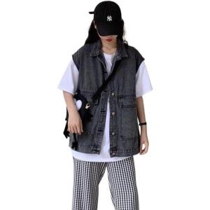 EMMIOL Jean Vest Top for Women Casual Denim Vest Sleeveless Jean Jacket with Pockets(Black-049)