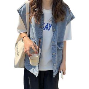 EMMIOL Jean Vest Top for Women Casual Denim Vest Sleeveless Jean Jacket with Pockets(Blue-049)