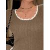 EMMIOL Womens Knit Cute Sweaters Ribbed Fitted Tops Scoop Neck Long Sleeve Shirts Going Out Y2K Outfits(Apricot)