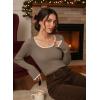 EMMIOL Womens Knit Cute Sweaters Ribbed Fitted Tops Scoop Neck Long Sleeve Shirts Going Out Y2K Outfits(Apricot)