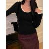 EMMIOL Womens Knit Cute Sweaters Ribbed Fitted Tops Scoop Neck Long Sleeve Shirts Going Out Y2K Outfits(Black)