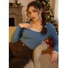 EMMIOL Womens Knit Cute Sweaters Ribbed Fitted Tops Scoop Neck Long Sleeve Shirts Going Out Y2K Outfits(Blue)