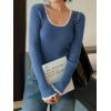 EMMIOL Womens Knit Cute Sweaters Ribbed Fitted Tops Scoop Neck Long Sleeve Shirts Going Out Y2K Outfits(Blue)