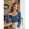 EMMIOL Womens Knit Cute Sweaters Ribbed Fitted Tops Scoop Neck Long Sleeve Shirts Going Out Y2K Outfits(Blue)