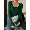 EMMIOL Womens Knit Cute Sweaters Ribbed Fitted Tops Scoop Neck Long Sleeve Shirts Going Out Y2K Outfits(Green)
