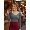 EMMIOL Womens Knit Cute Sweaters Ribbed Fitted Tops Scoop Neck Long Sleeve Shirts Going Out Y2K Outfits(Grey)