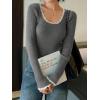EMMIOL Womens Knit Cute Sweaters Ribbed Fitted Tops Scoop Neck Long Sleeve Shirts Going Out Y2K Outfits(Grey)