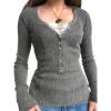EMMIOL Long Sleeve Henley Shirts for Womens – V Neck Button Ribbed Knit Tops Slim Fit Casual Trendy Lace Tunics Blouse(2-dark Grey)