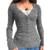 EMMIOL Long Sleeve Henley Shirts for Womens – V Neck Button Ribbed Knit Tops Slim Fit Casual Trendy Lace Tunics Blouse(2-grey Ash)